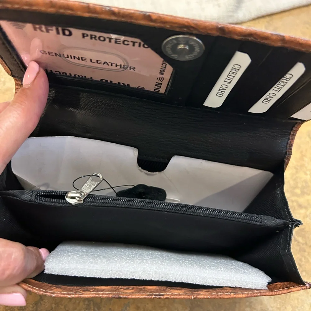 Brown Ostrich-Embossed Leather Wallet